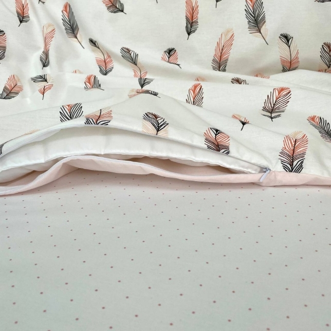Set lenjerie de schimb pentru patut bebe 3 piese Mix Feather roz (3)